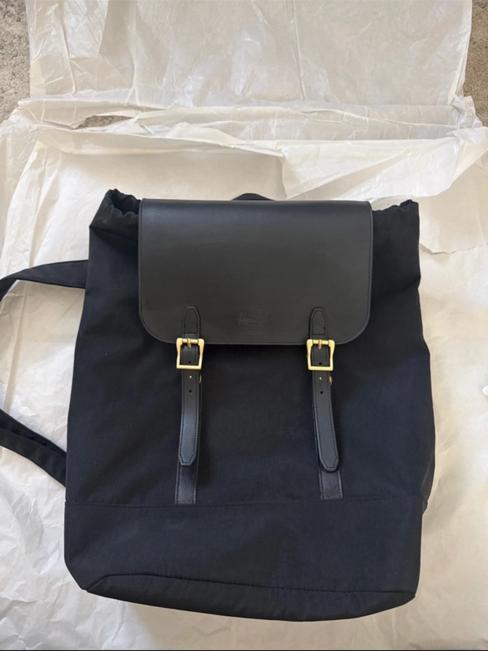 Herschel Supply Company Black Canvas Backpack with Leather Flap